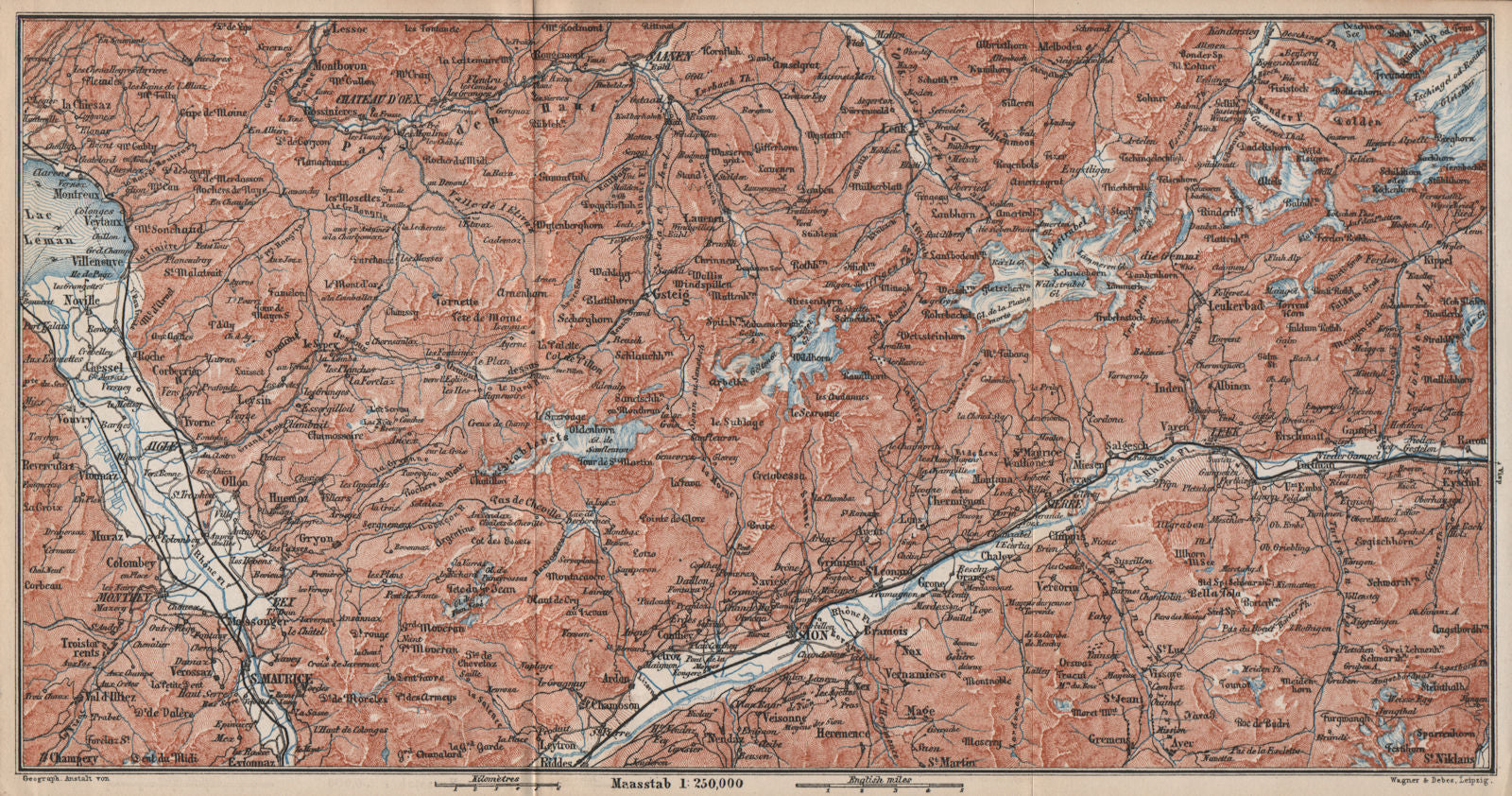 RHONE VALLEY. Gryon Villars Leysin Diablerets Crans-Montana Gstaad 1889 map